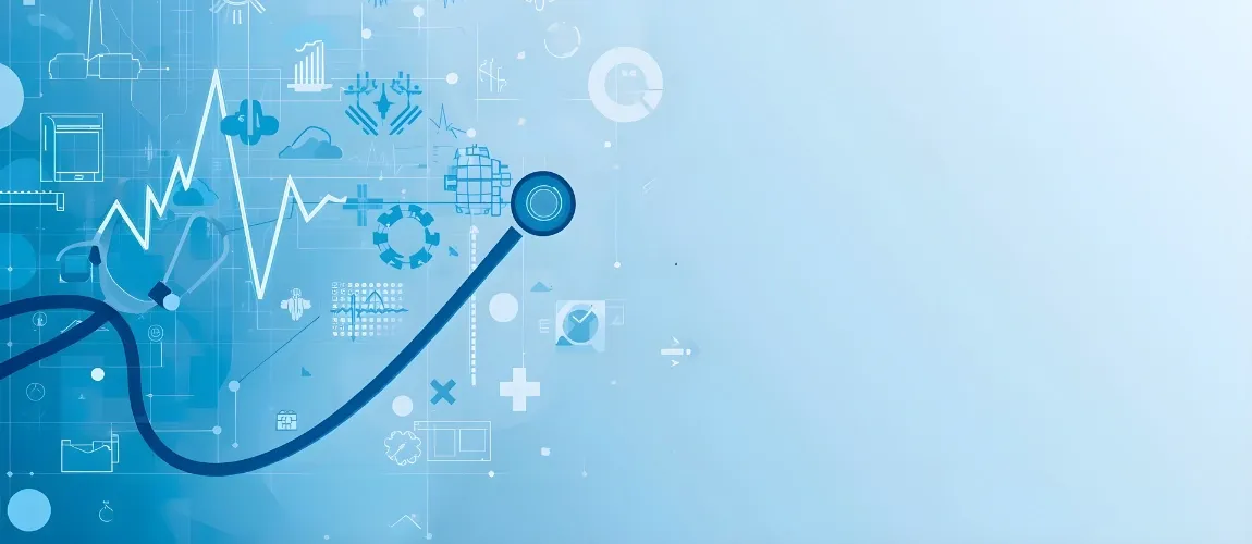 Grafische Darstellung von Icons und einem Stethoskops. 